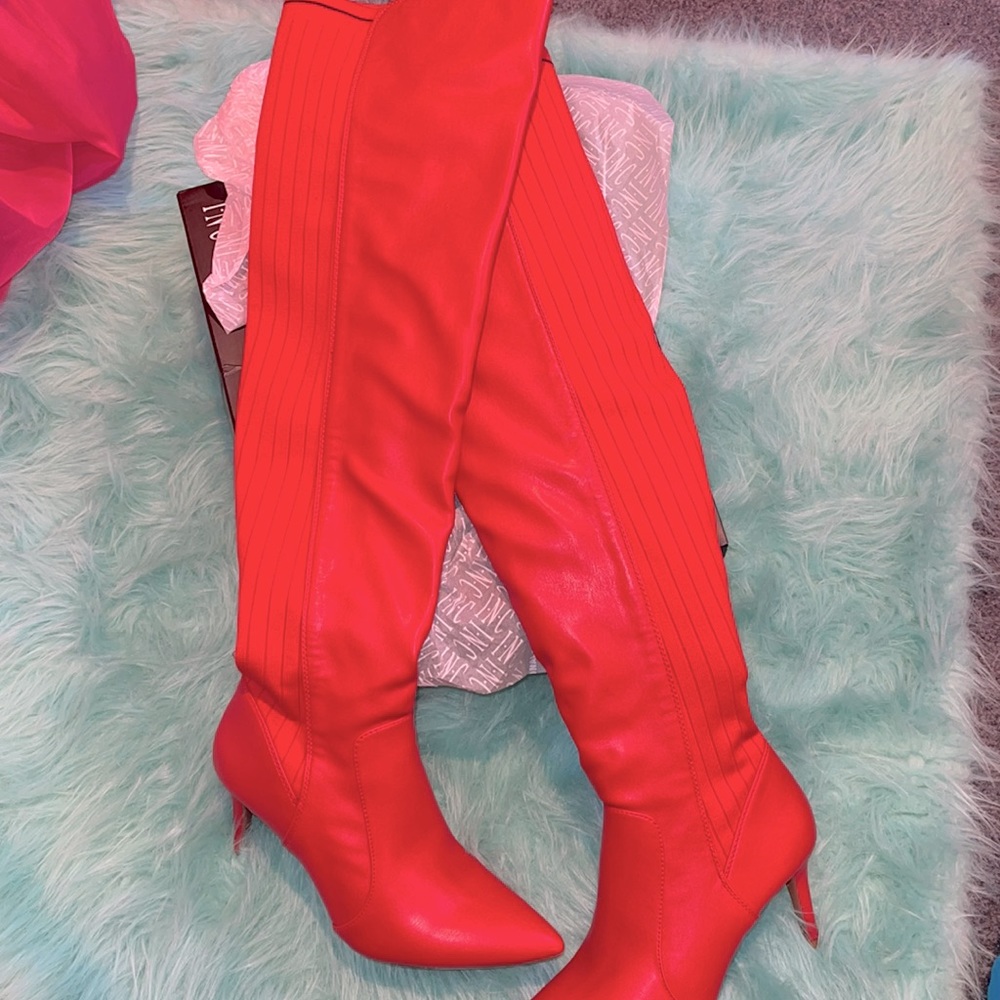 Women’s over the knee red vegan leather boots